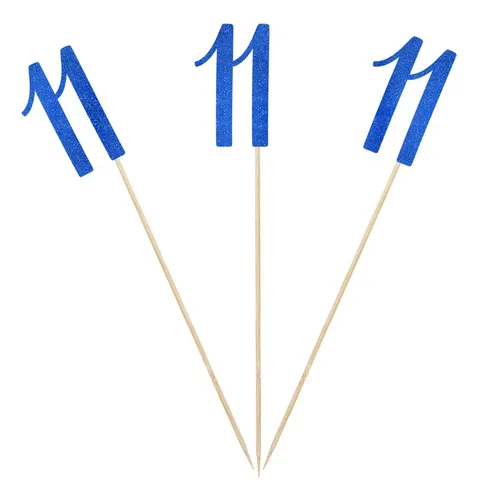 comprar Palito Centro Mesa Cumpleaño Numero 11 Purpurina Azul 12