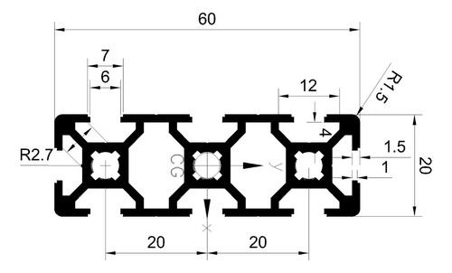 Perfil Aluminio Bosch 2060 Cnc Impresora 3d Tira 1 Mt