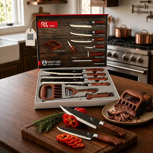 Conjunto De Facas Chef Profissional 8 Peças Churrasco Inox Marrom