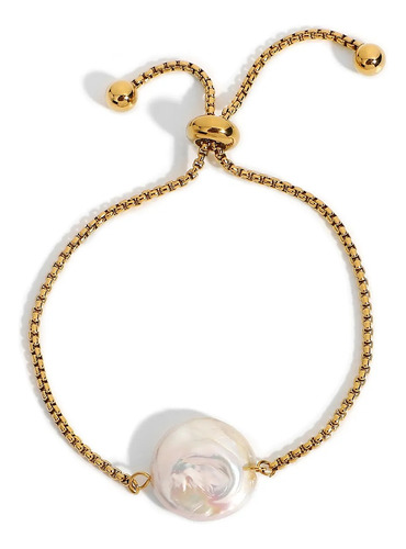 Pulsera Perla De Río Acero Quirúrgico Baño De Oro