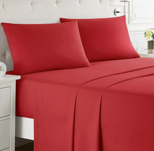 Juego De Sábanas Hotelera Twin Size 600h Una Plaza Y Media Rojo