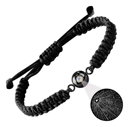 Pulsera Te Amo 100 Idiomas Ajustable Centro Acero Quirúrgic Negro 12 Cm 25 Cm