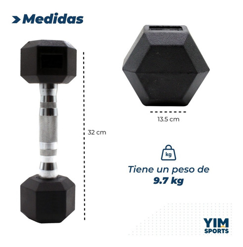 Mancuerna Pesa 20 Lb 9.07 Kg Pesa Hexagonal Pro 1 (pesa) Color Negro