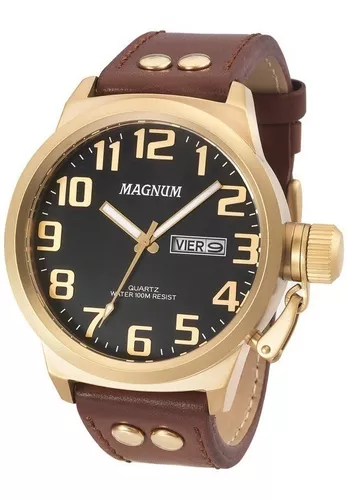 Relógio Masculino Magnum Couro Linha Luxo Military Ma32952p