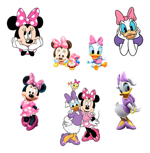 Figuras Minnie Y Daisy Base Rígida Kit 7 Pzas Coroplast