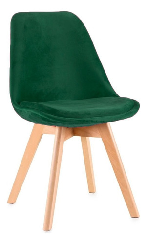 Cadeira Charles Eames Leda Veludo Estofada Base Madeira Estrutura Da Cadeira Verde