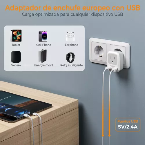 Cargador de pared USB, adaptador de enchufe USB, extensor de tomacorriente,  concentrador USB eléctrico TESSAN 4 (1 puerto USB C) estación de carga