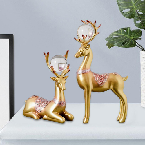 2 Uds Figuritas De Ciervos Modernas Esculturas De Reno
