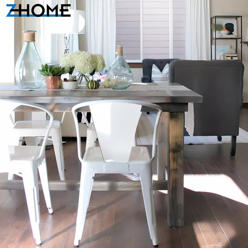 Silla De Comedor Con Apoyabrazo Tolix X6 Reforzada De Hierro Zhome Estructura De La Silla Blanco Asiento Blanco Diseño De La Tela Metal
