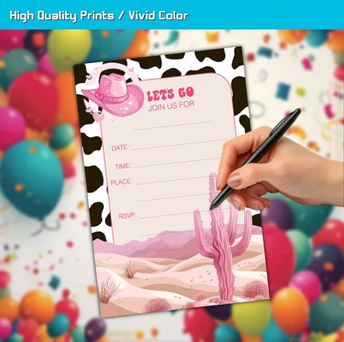 Invitación Fiesta De Cumpleaños Vaquera Para Niñas, 30 Tarje
