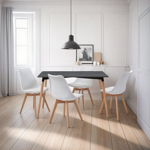 Mesa De Comedor Rectangular Con 4 Sillas Spydeberg Negro Y B