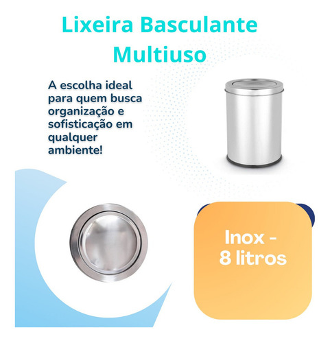 Lixeira Basculante Multiuso Inox 08 Litros