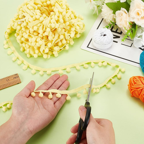 Ph Pandahall 20 Yardas/18,3 M Pom Pom Trim Yellow Fringe Bal