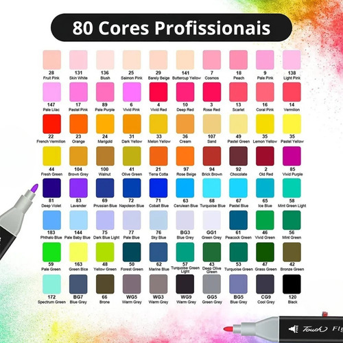 Kit 80 Canetas Touch Permanentes Cores Vibrantes Ponta Dupla 80 Cores