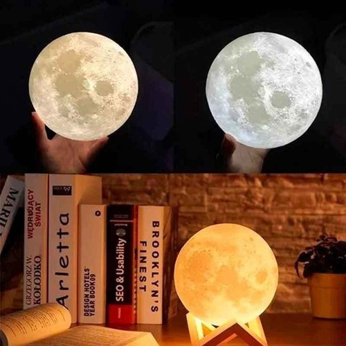 Umidificador Luminária Led Lua Cheia 3d Purificador Ar Usb 110v/220v