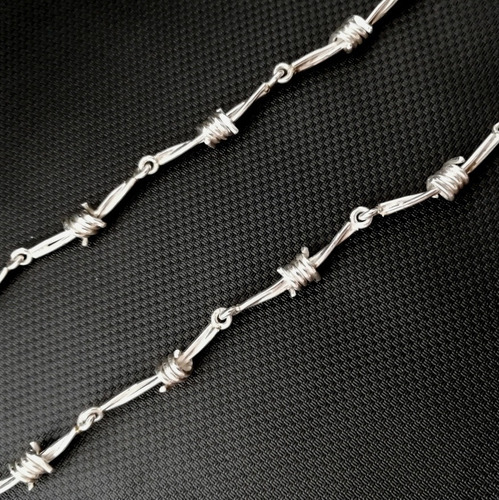 Collar Para Hombre Alambre De Puas De Plata Ley .925 60cm Color Plateado