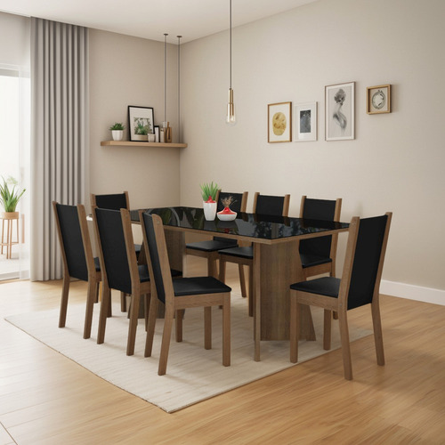 Mesa De Comedor Con Mesa Y 8 Sillas Madesa Justine Mn Color Marrón/Negro Diseño de la tela de las sillas Liso