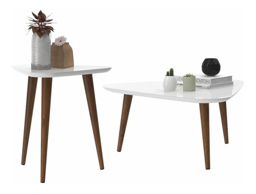 Conjunto De Mesa Centro/mesa Lateral Valentina Branco Brilho