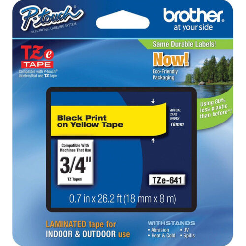 Cinta Brother Tze641 Negro Sobre Amarillo 18mm X 8mts