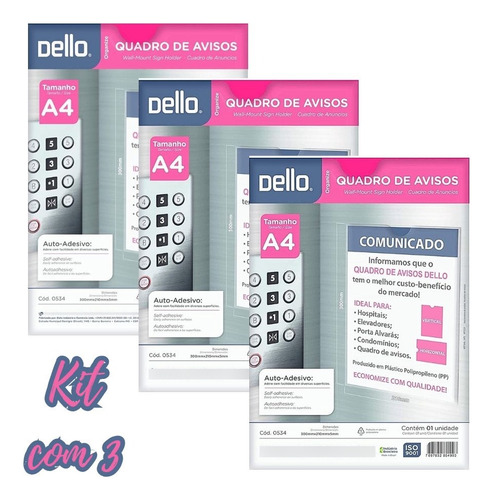 Quadro De Avisos A4 Cristal 0534 Dello Kit/3 Unidades