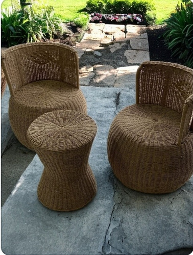 Pack X 2 Puffs Nórdicos Kraft (símil Rattan) De 60cm X 30cm Natural