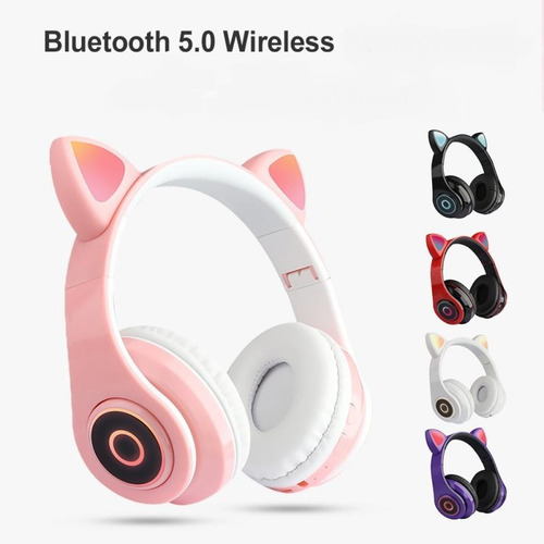 Audifonos Diadema Con Orejas De Gato, Luces Led Inalámbricos