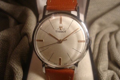 Precioso Reloj Tissot Antiguo Hombre 1960 Impecable! Joya!! Marrón Claro Cromado Plateado Soleil (Usado)
