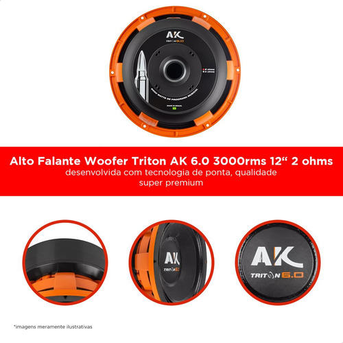 Alto Falante Woofer Triton Ak 6.0 12 Pol 3000w 2 Ohms Som Cor Laranja