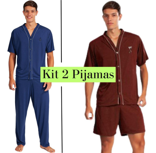 Kit Com 2 Conjuntos De Pijama Primavera E Verão Manga Curta