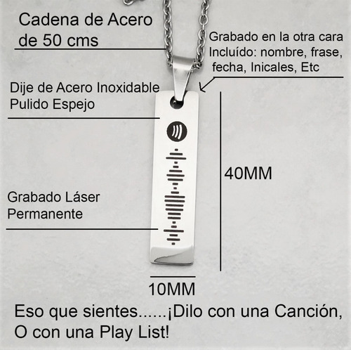 Dije Acero Spotify Texto Grabado Láser Personalizado 1034-s