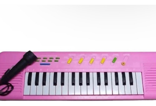 Piano Teclado  Infantil Com Microfone E Som Musical Rosa