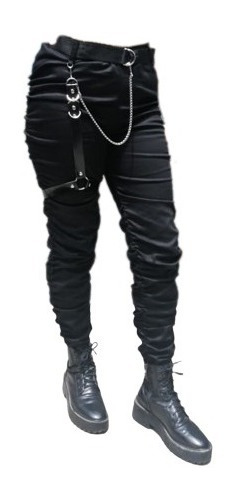 Pantalón Negro Con Arnés En Pierna Moda Dark Gótica Kawaii 