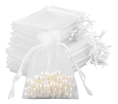 Pacote: 100 sacos de organza de tecido branco, 9x12 cm, brancos