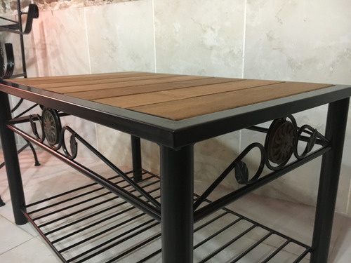 Imagen 6 de 10 de Mesa Ratona Industrial Hierro Y Madera Estantes Deck Forjado
