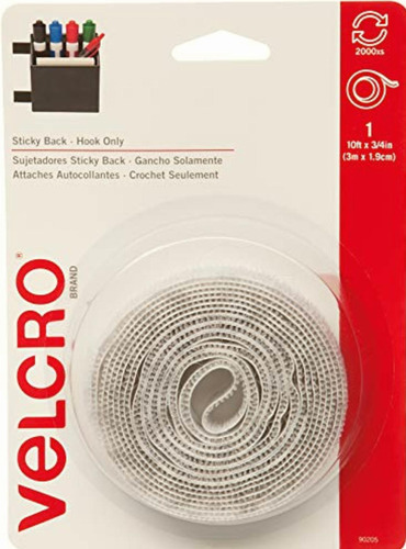 Velcro Brand Sticky Back 10' X 3/4  Tape Hook Only, White