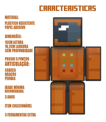 Boneco Zoom Astronauta 15 Cm Minecraft Com Ferramentas