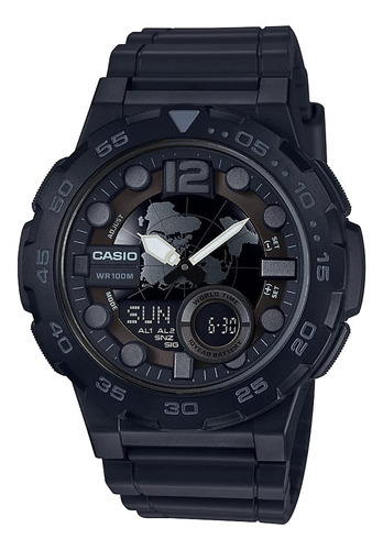 Reloj Casio Aeq 100w 1bvcf Para Hombre Acero Inoxidable Negr