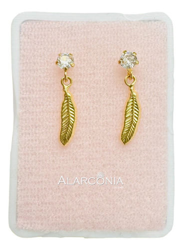 Alarconia - Aretes Broqueles Colgante Con Pluma / Oro 10k