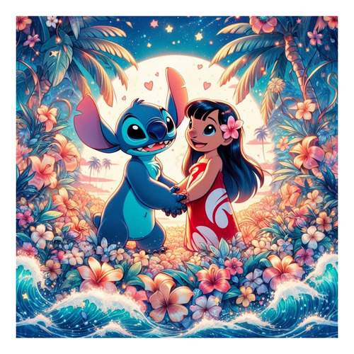 Kit Pintura Diamante Lilo Y Stitch 30x30cm - Redondos