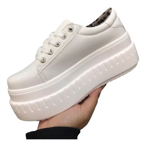 Zapatillas Mujer Blancas Plataforma Ca a Baja Livianas