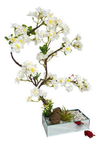 Bonsai Artificial De Pessegueiro Mini Árvore Rosa Ou Branco