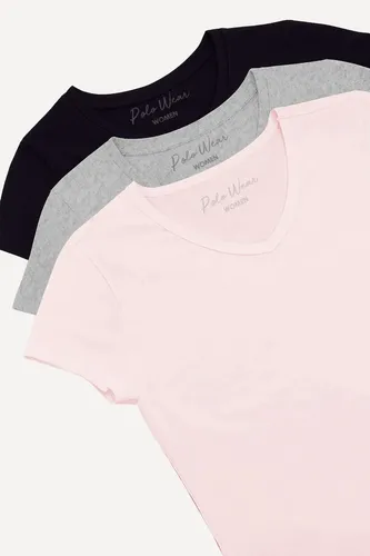 Kit 3 Camisetas Básicas Feminina Polo Wear Sortido Rosa-cinza-preto M