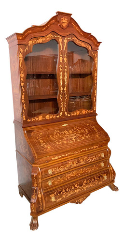 Cristaleira Clássica Com Marchetaria 4 Gaveta 224x130x65cm
