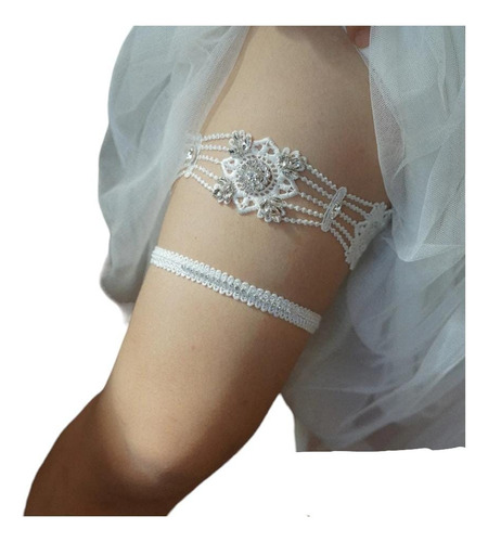 Conjunto Liga Nupcial De Encaje Elástico De Novia Fino