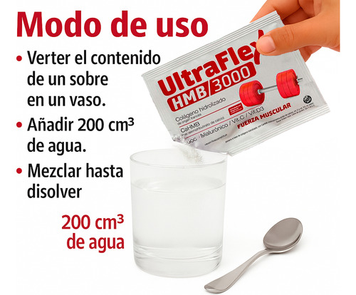 Ultraflex Hmb 3000 Colágeno Fuerza Muscular 15 Sobres Frutos Rojos