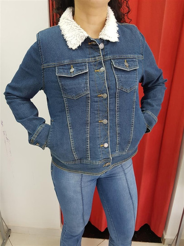 jaqueta jeans feminina peluciada