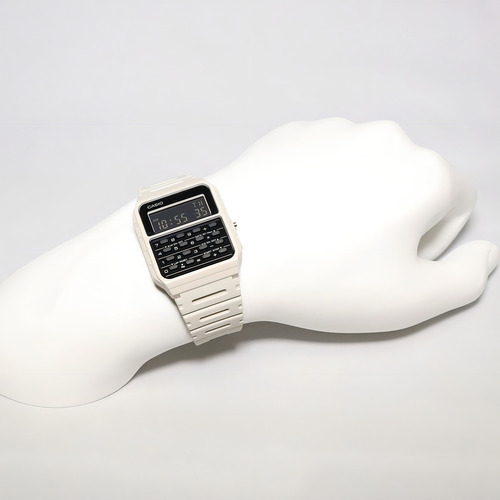 Reloj Casio Retro Ca53 Blanco Calculadora Crono Alarma Correa Blanco Hueso