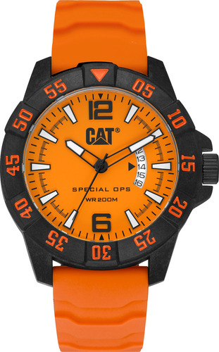 Reloj Caterpillar Special Ops Karbon 4 K4.121.28.838 Malla Naranja Bisel Negro Fondo Naranja