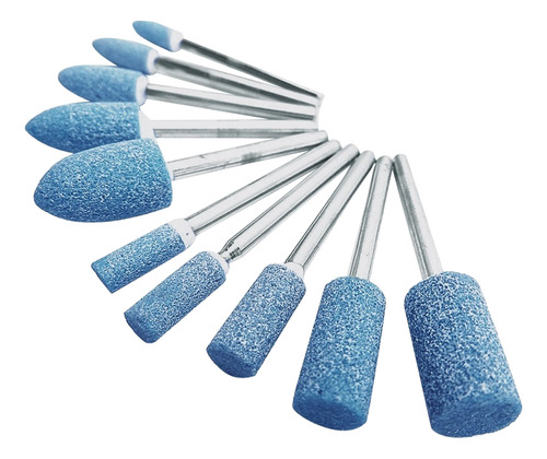 Kit 10 Pedra Abrasiva Montado Para Micro Retifica Azul