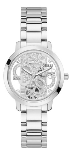 Reloj De Pulsera Guess Steel Guess De Cuerpo Color Oro Rosa, Analógico, Para Mujer, Fondo Plateado, Con Correa De Acero Inoxidable Color Plateado2, Bisel Color Plateado